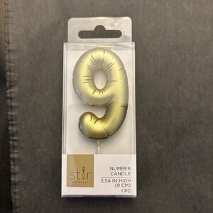 NWT Stir Everyday Gold Bubble Mylar Balloon Number #9 Candle Happy Birthday Cake